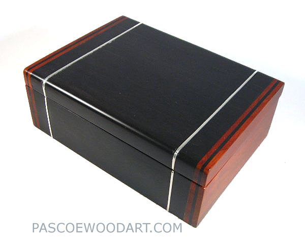 Handmade bullion coin display wood box made from ebony, cocobolo with silver inlay