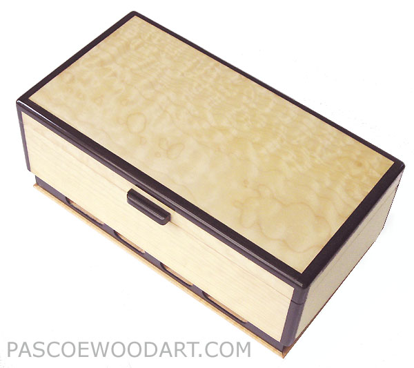 Decorative wood keepsake box - Handcrafted wood box made of bleached solid quilted big leaf maple, ebony