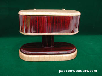 Handmade, decorative wood box: Tiger maple, cocobolo and brass