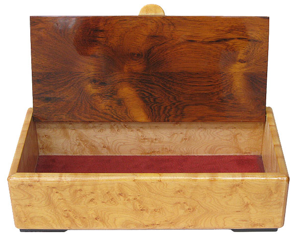 Handmade wood desktop box - open view - Bird's eye maple, Honduras rosewood