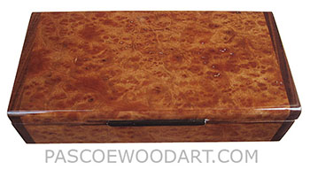 Handmade slim wood box - Decorative wood desktop box or pen box made of camphor burl with Santos rosewood ends
