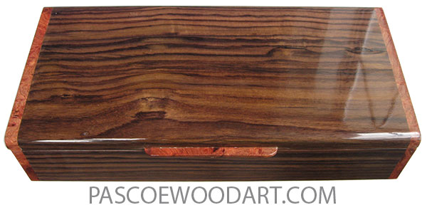 Handcrafted wood box - Slim wood desktop box or  pen box made of East Indian rosewood with amboyna burl