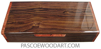 Handcrafted wood box - Slim wood desktop box made of East Indian rosewood with amboyna ends