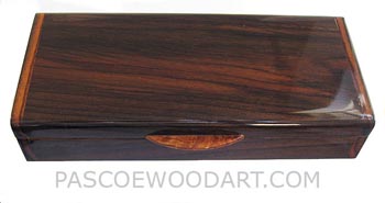 Handcrafted wood desktop box - Decorative wood pen box made of Indian rosewood with amboyna burl lift handle
