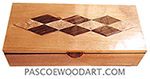 Handmade wood box - Decorative wood long and slim desktop box made of alder with top with maple burl and Asian ebony diamon pattern design