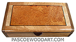 Handmade slim wood box - Decorative wood desktop box made of Pacific maple with amboyna inset box top with shedua ends