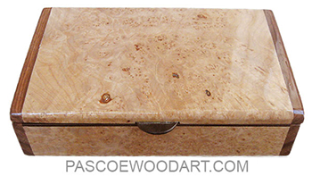 Handmade wood box - Decorative slim desktop box made of maple burl with bengi ends