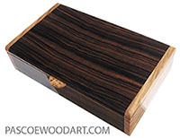 Handmade wood box - Slim desktop box made of macassar ebony with Mediterranean olive ends