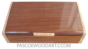 Handmade wood box - Slim desktop box made of Santos rosewood with maple burl ends
