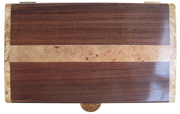 Santos rosewood with maple burl band  inlay box top - Handmade wood box, slim desktop box