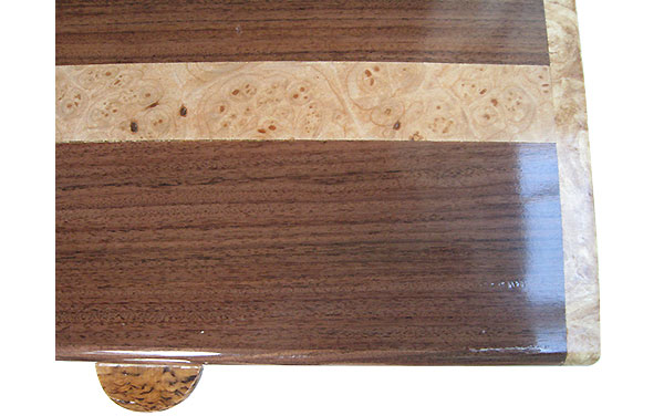 Santos rosewood with maple burl band inlay box top close up - Handmade wood box