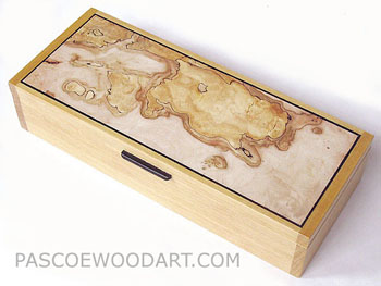 Decorative wood desktop box or pen box  - Handmade Ceylon satinwood box with spalted maple burl top