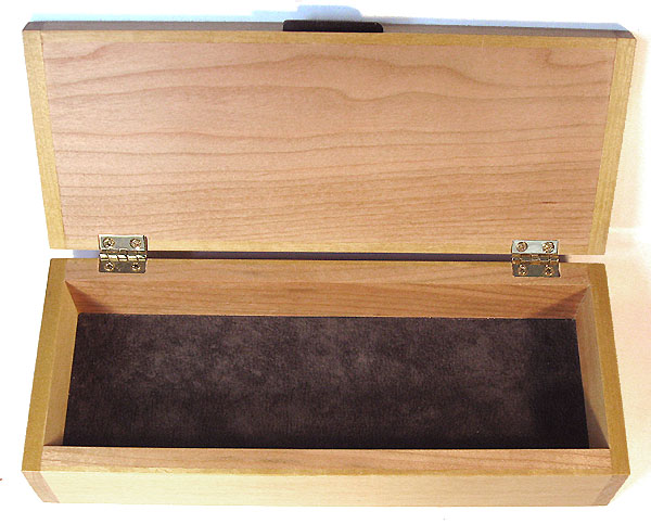 Handmade wood desktop box open view - Decorative rectangular wood box 