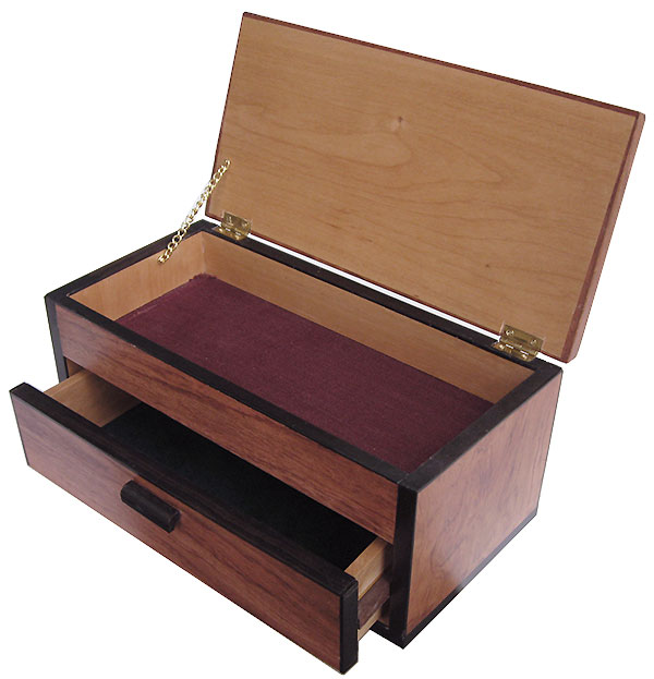 Handcrafted wood box with one drawer - open view