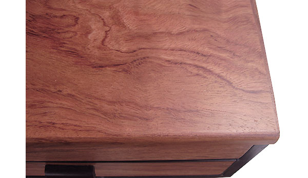 Bubinga box top - closeup - Handcrafted wood box with a drawer
