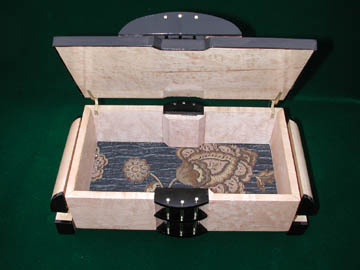 Handcrafted, decorative wood box : Blistered maple, ebony and brass