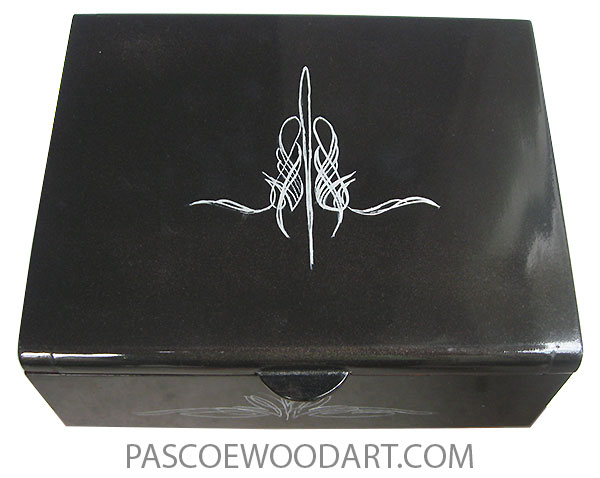 Handmade and handpainted metallic black wood box with original art.