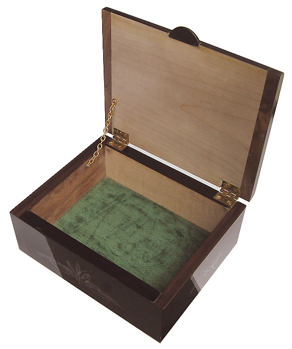Handmade and handpainted wood box open view
