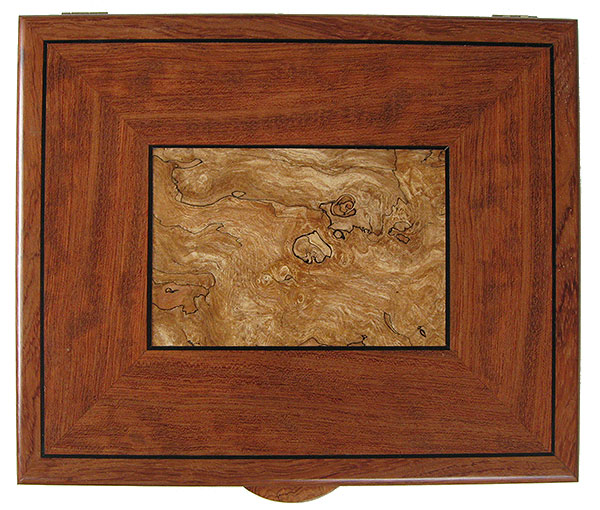 Spalted maple and ebony inlaid bubinga box top - Handcrafted large keepsake box