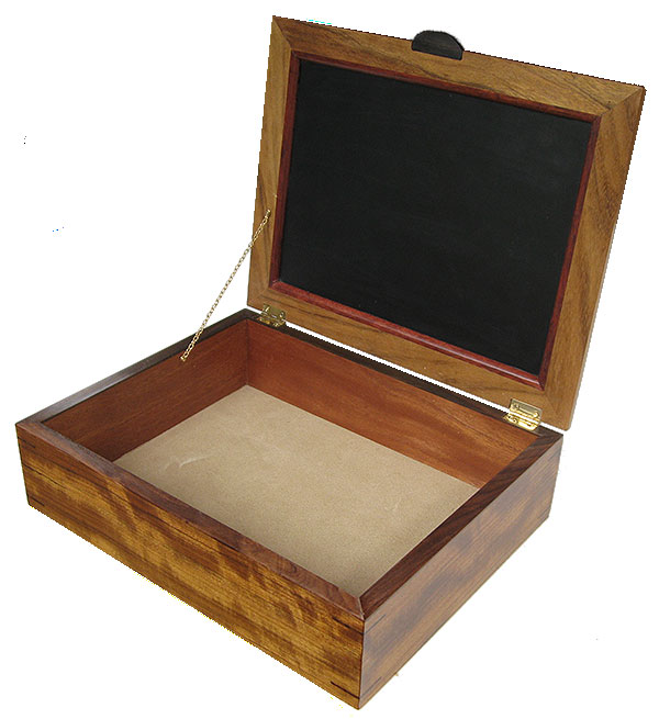 Handcrafted large wood box - Decorative wood keepsake box, document box open view