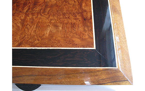 Beveled box top close up - African blackwood, redwood burl, holley