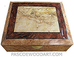 Handcrafted large wood box - Large decorative keepsake box or document box made of maple burl with blackline spalted maple burl framed in redwood burl and maple burl with ebony stringing top