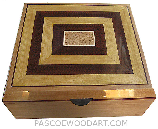 Handcrafted large wood box - Decorative wood large keepsake box or document box made of European alderwith Ceylon satinwood, snakewood framed top