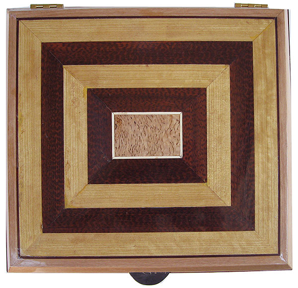 Handcrafted large wood box top - Ceylon satinwood, snakewood framed in European alder