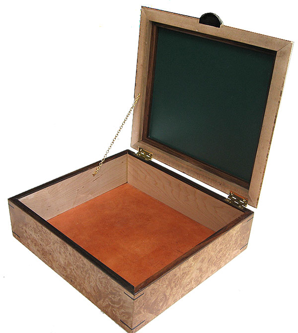Large handmade wood box open view - Large decorative wood keepsake box or document box