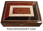 Handcrafted large wood box - Decorative wood keepsake box made of Santos rosewood with mosaic top of bloodwood burl, African blackwood, maple burl and amboyna burl