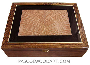 Handcrafted large wood box - Decorative wood large keepsake box or valet box made of bocote with tiger maple and African blackwood center piece top 