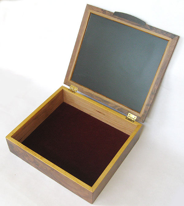 Large handmade decorative wood keepsake box - open view