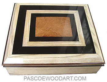 Handmade large wood box - Decorative wood large keepsake box or document box made of ash with amboyna burl, African blackwood inlay top
