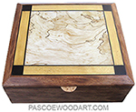 Handmade large wood box - Large wood keepsake box made of mahogany with spalted maple, Ceylon satinwood and African blackwood inlaid top