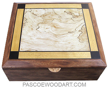 Handmade large wood box - Large wood keepsake box made of mahogany with spalted maple, Ceylon satinwood and African blackwood inlaid top