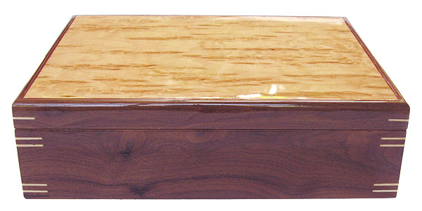 Decorative wood large keepsake box - front view - Handmade box made of walnut, Karelian birch bul