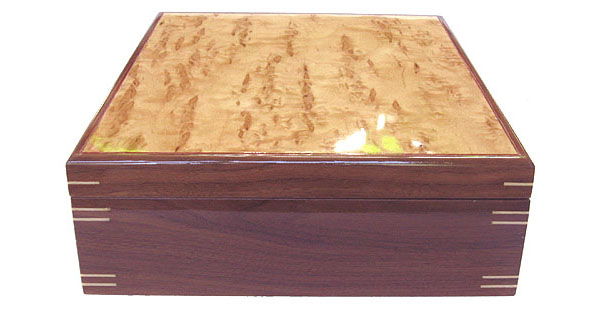 Decorative wood keepsake box side view - Handmade box made of walnut, Karelian birch burl