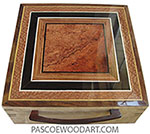 Handmade wood box - Large keepsake box made of birds eye maple with amboyna burl center framed in African blackwood, lacewood top