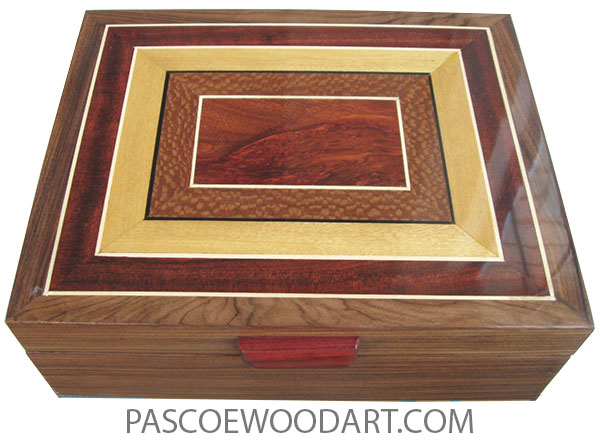 Handcrafted wood box - Large keepsake box made of Santos rosewood with mosaic top of bloodwood, lacewood, Ceylon satinwood