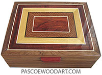 Handcrafted wood box - Large keepsake box made of Santos rosewood with mosaic top of bloodwood, lacewood, Ceylon satinwood with holly stringing.