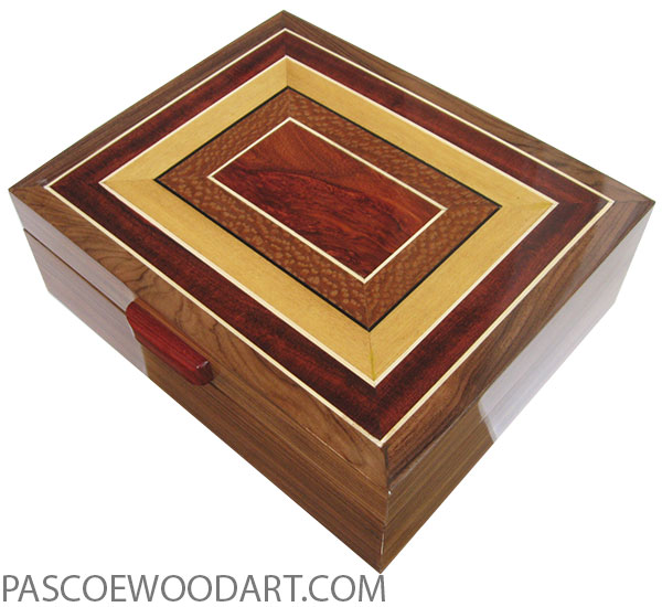 Handcrafted wood box - Large wood keepsake box made of Santos rosewood with mosaic top of bloodwood, lacewood, Ceylon satinwood
