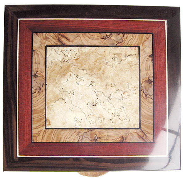 Mosaic box top of spalted maple, olive, bloodwood, ebony - Handmade large wood keepsake box