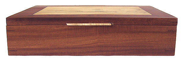 Afromosia wood box front view - handcrafted large keepsake box
