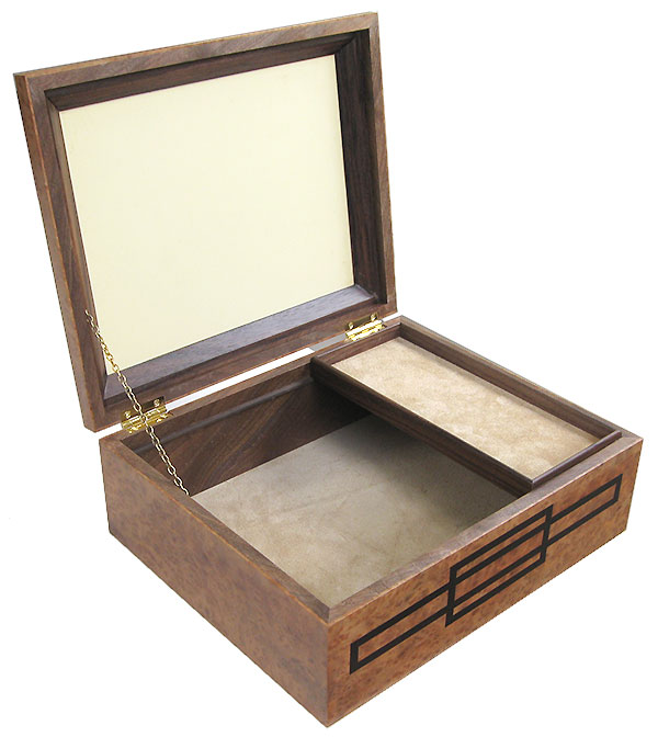 Handcrafted large wood box with removable tray  - Decorative large wood keepsake box made of camphor burl