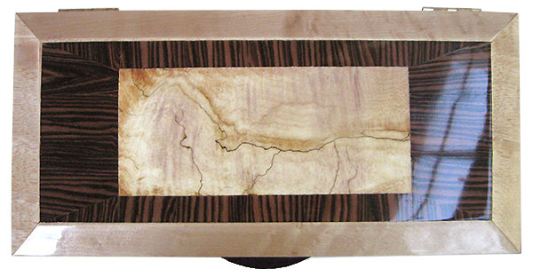 Spalted maple center framed in Brazilian kingwood and birds eye maple box top - Handmade keepsake box with sliding tray