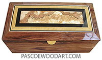 Handcrafted wood box - Long keepsake box made of Honduras rosewood with mosaic top of Ceylon satinwood, ebony and spalted maple burl