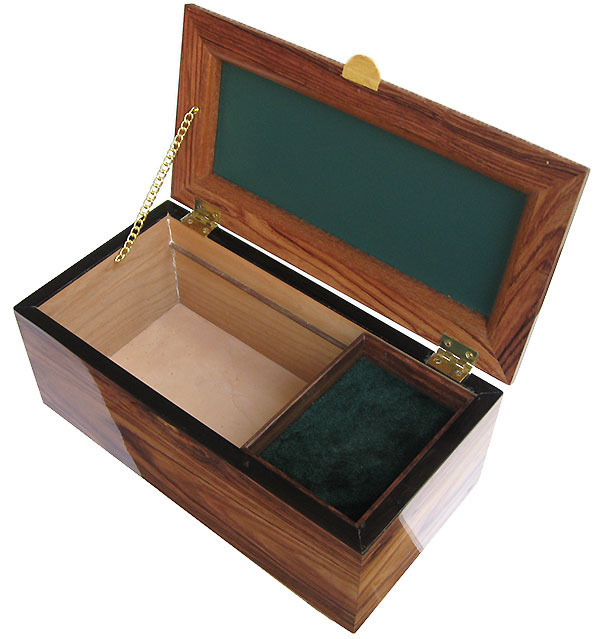 Handcrafted wood box with sliding tray - open view