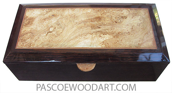Handcrafted wood box - Keepsake box made of venge with bveveled top with spalted maple burl center