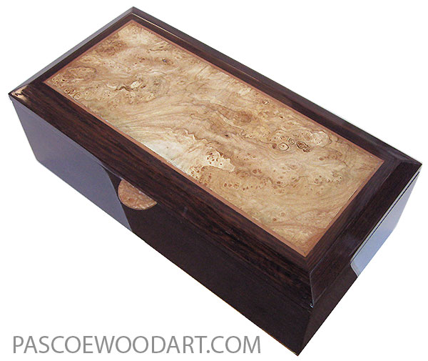 Handcrafted wood box - Keepsake box made of venge with beveled top with spalted maple burl center