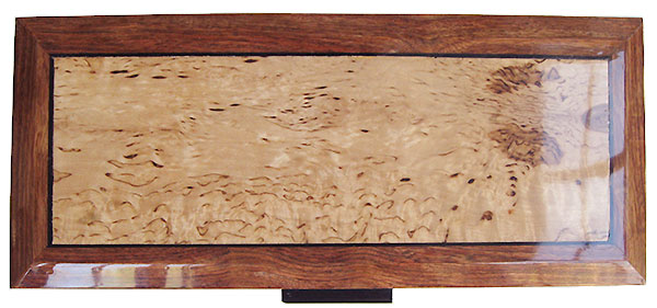Masur birch center framed in Caribbean rosewood (Chechen) box top - Handcrafted wood keepsake box